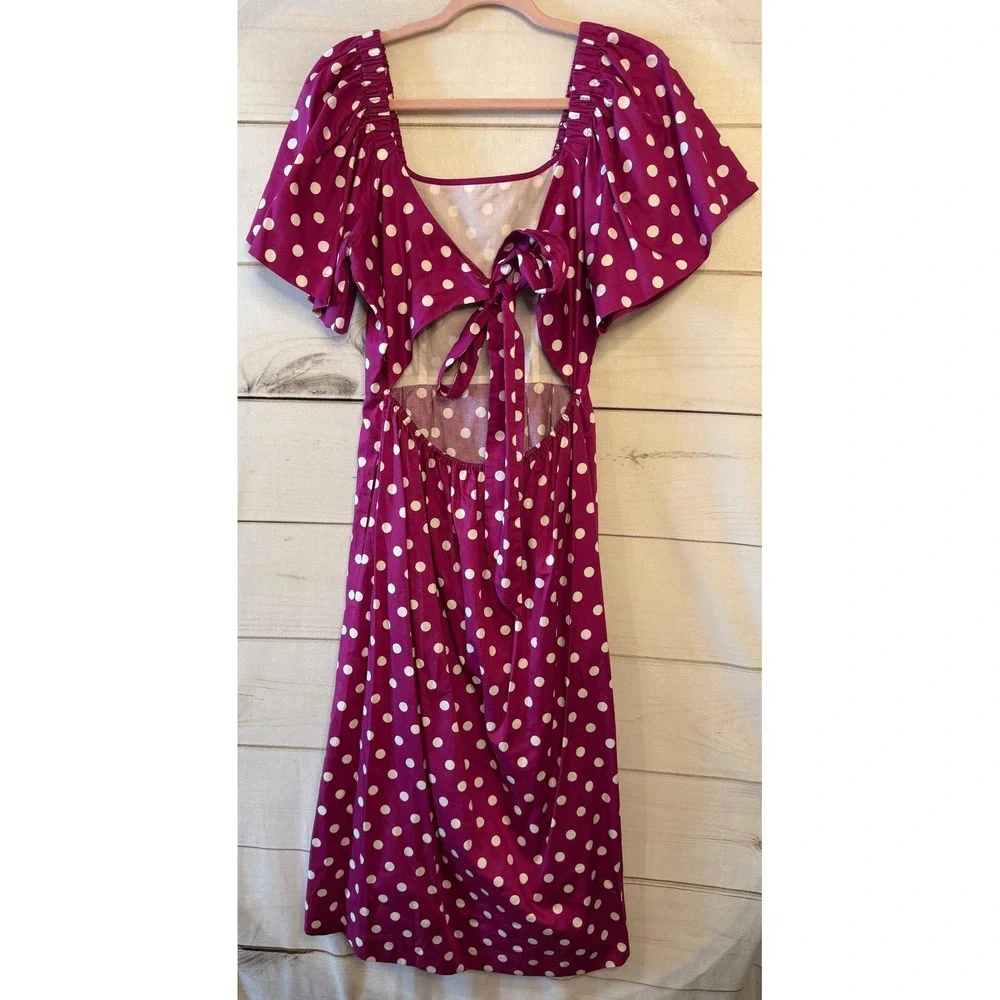 Tyler Boe Polka Dot Square Neck Puff Sleeve Midi‎ Dress Women Size S